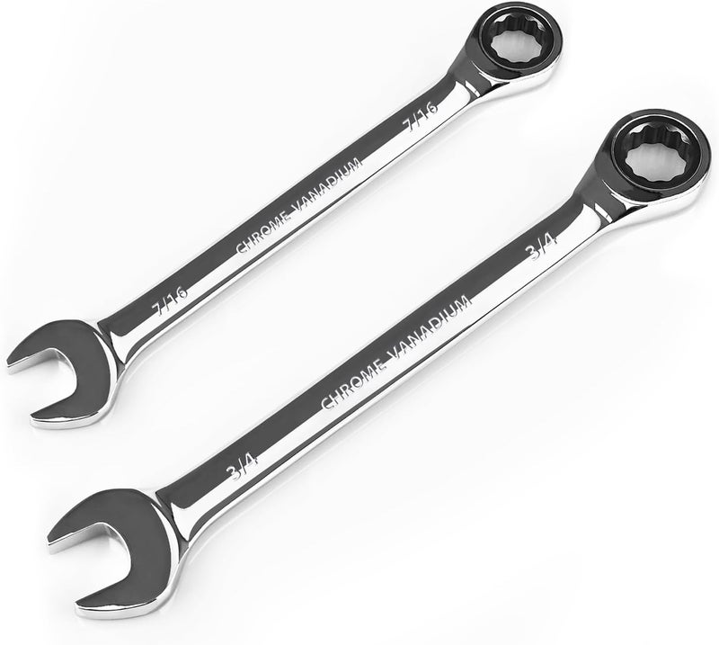 Egofine 3/4 ratchet wrench and 7/16 wrench, SAE Ratcheting Wrench Set, Industrial Grade Gear Spanner with 12-Point Design, 72-Tooth Ratchet, Chrome Vanadium Steel - Image 1
